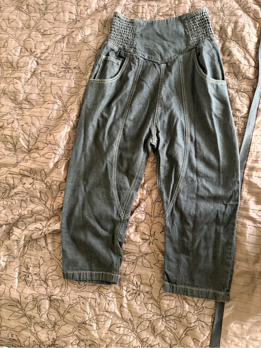 So Me black washed Smocked Waist barrel jeans